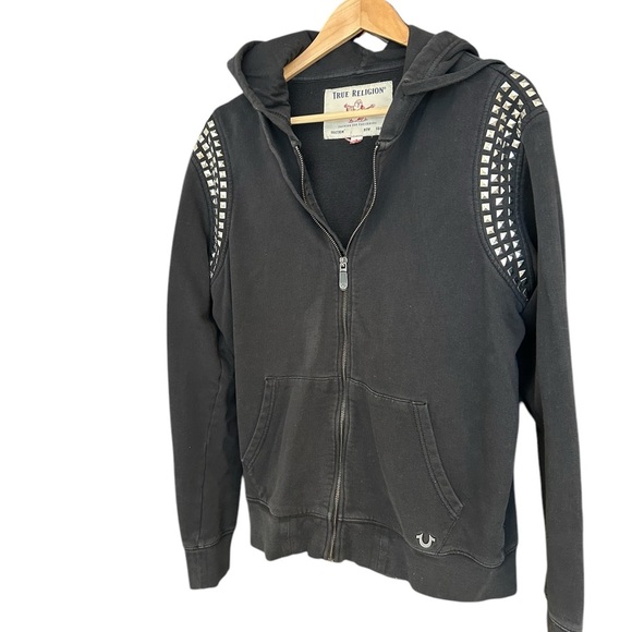 True Religion L unisex Black Studded Hoodie vintage Y2K faded and worn Y2K - Picture 1 of 14